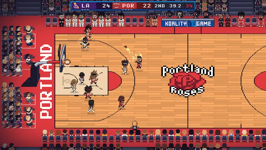 Ataque organizado no pavilhão vermelho dos Portland Roses no simulador Hoop Land